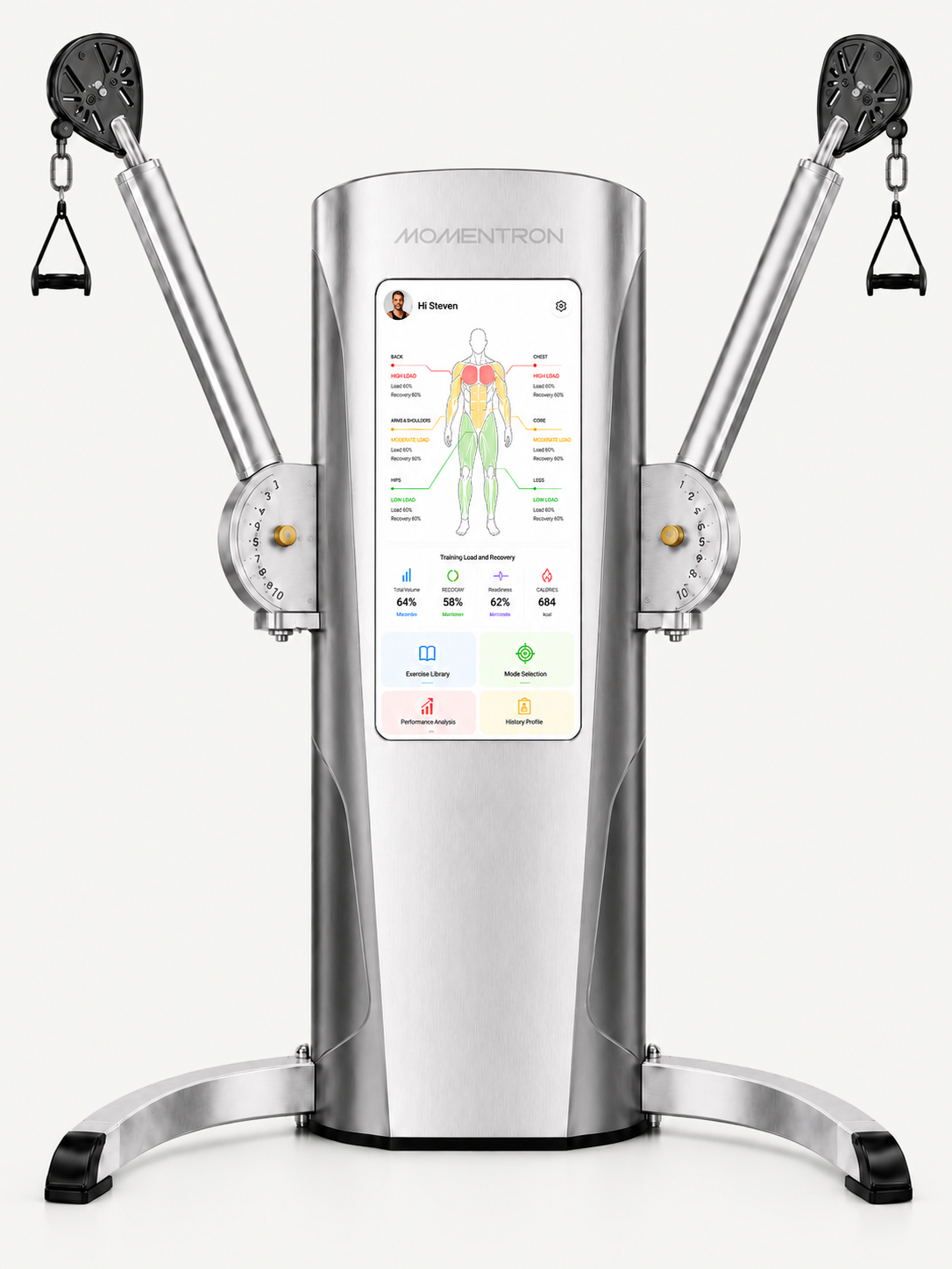 Pulley Pro front view with the performance analysis interface displayed